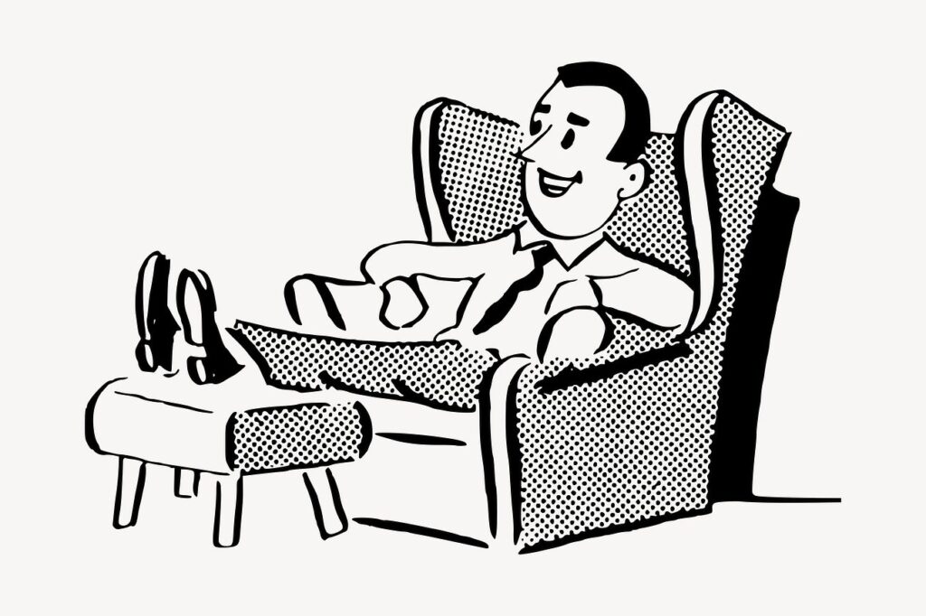 Businessman watching TV clipart, cartoon